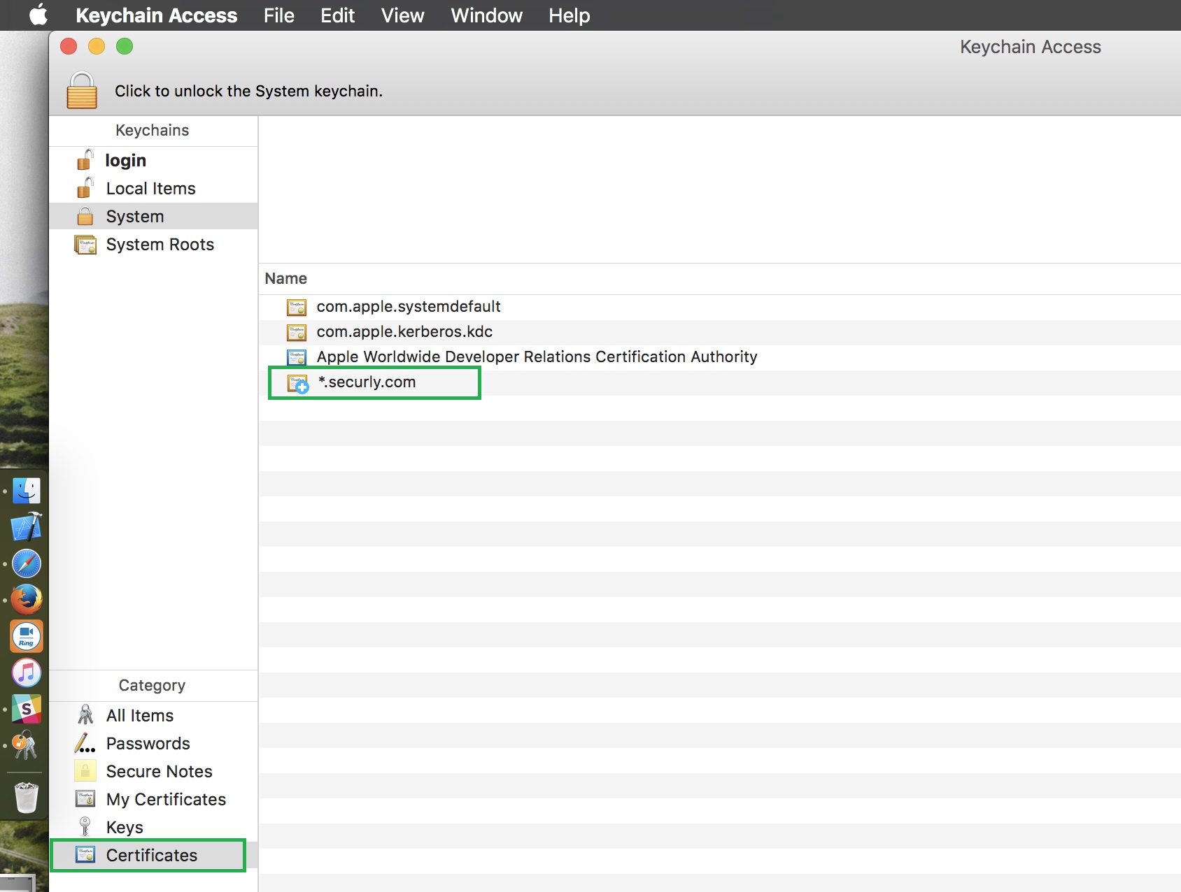 How to verify if Securly SSL certificate is installed on Mac OS X