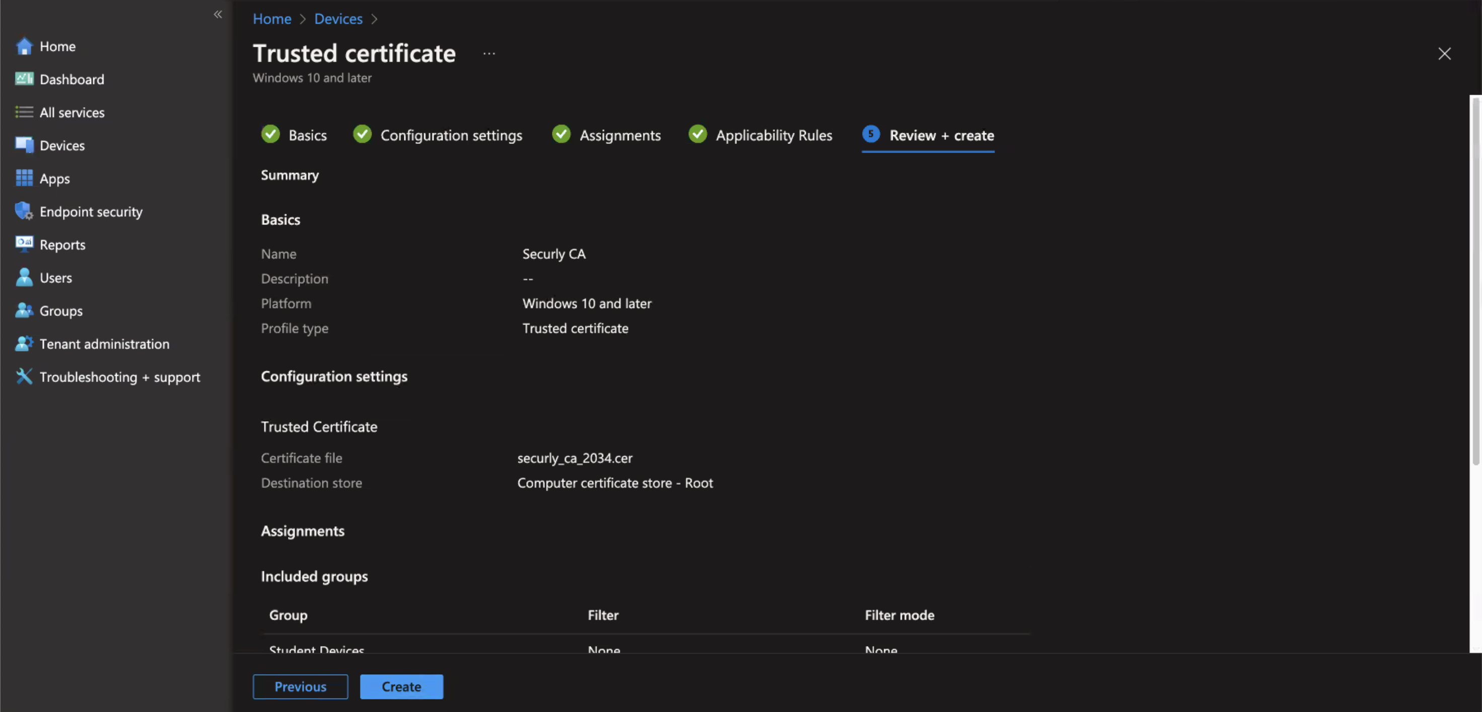 How to push Securly SSL certificate with Microsoft Endpoint InTune