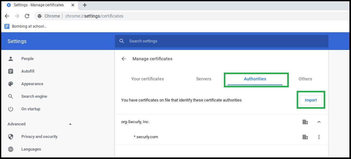 How do I manually install the Securly SSL certificate in Chrome? Support